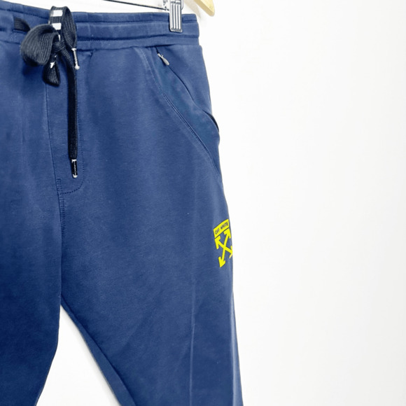 2013 Off-White Virgil Abloh logo jogger sweatpants navy blue Kids XL Womens S - Picture 3 of 5